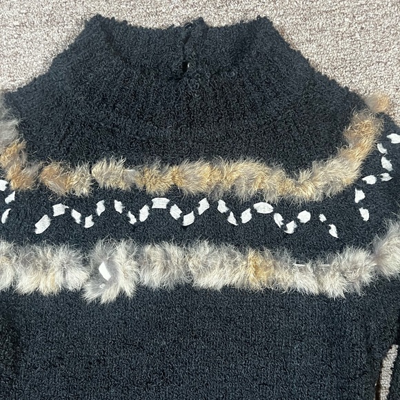 Vintage Skiva black faux fur trim black sweater size small - Picture 5 of 11